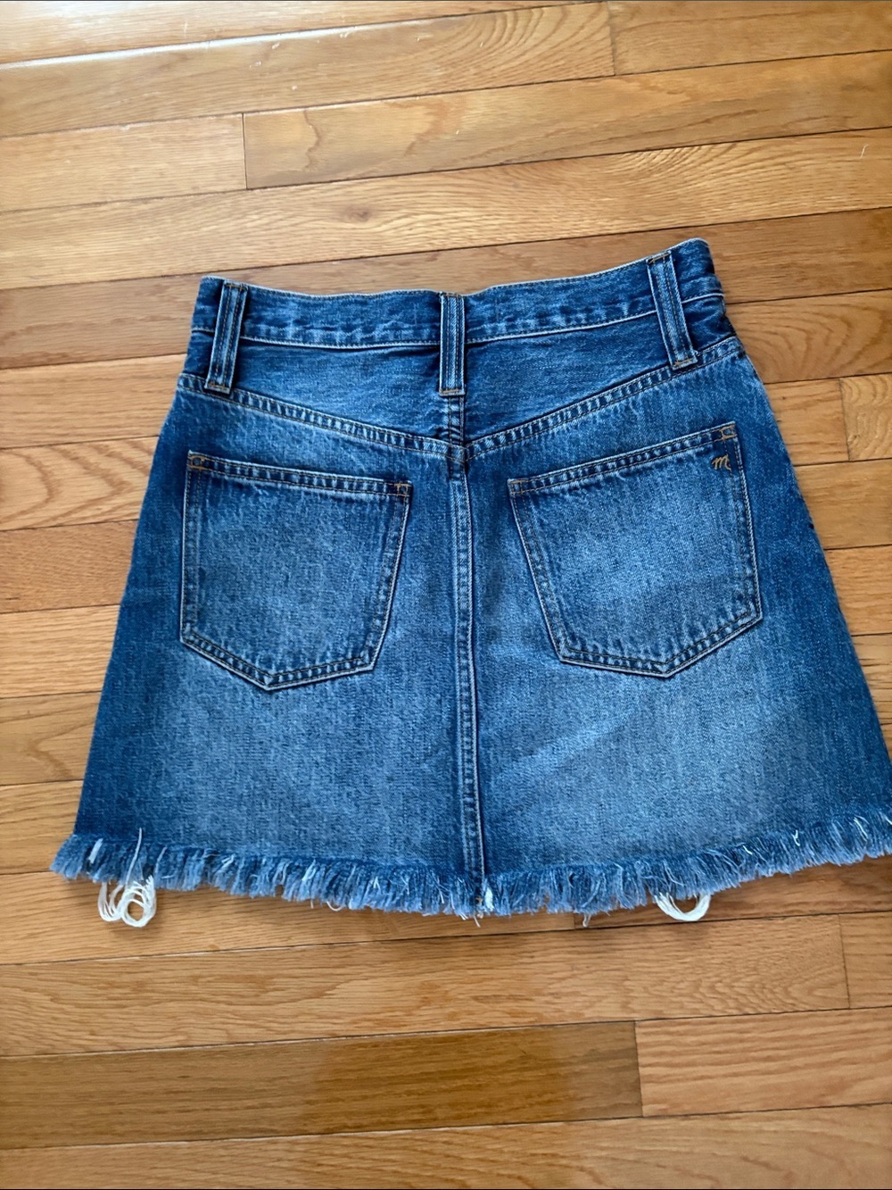 Madewell Distressed Dark Blue Denim Mini Skirt - Picture 8 of 11